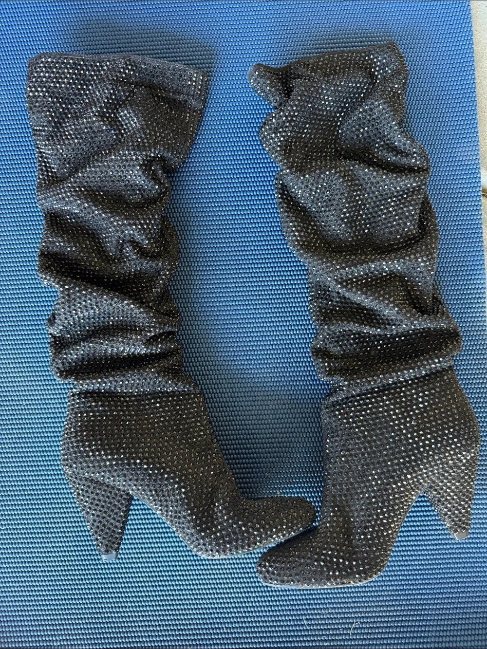 INC International Concepts Gerii3 Rhinestone Slouchy Knee High Boots Black Boots